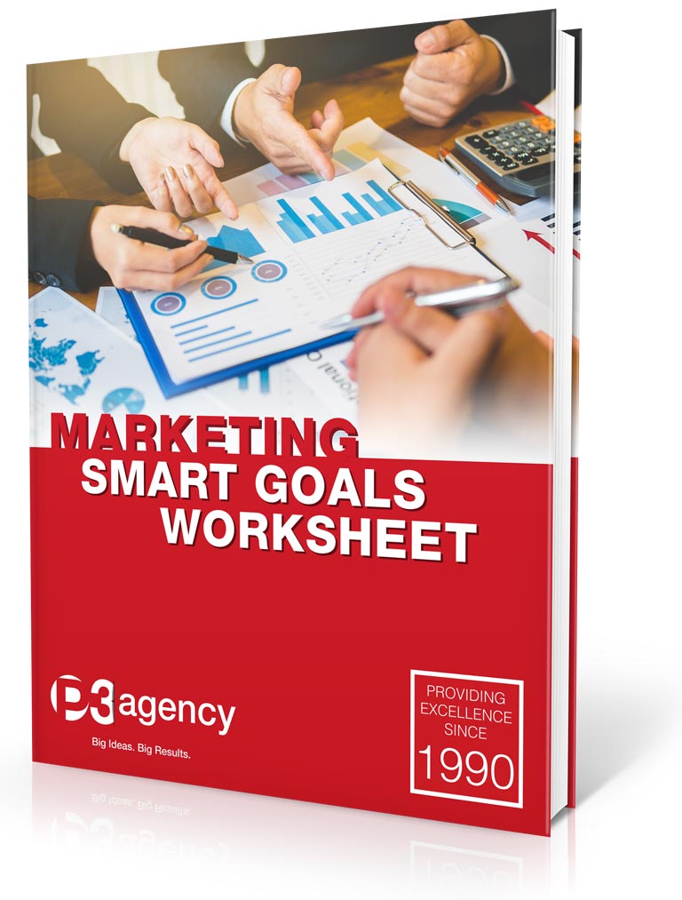 Marketing Smart Goals Worksheet downloadable guide cover by P3 Agency
